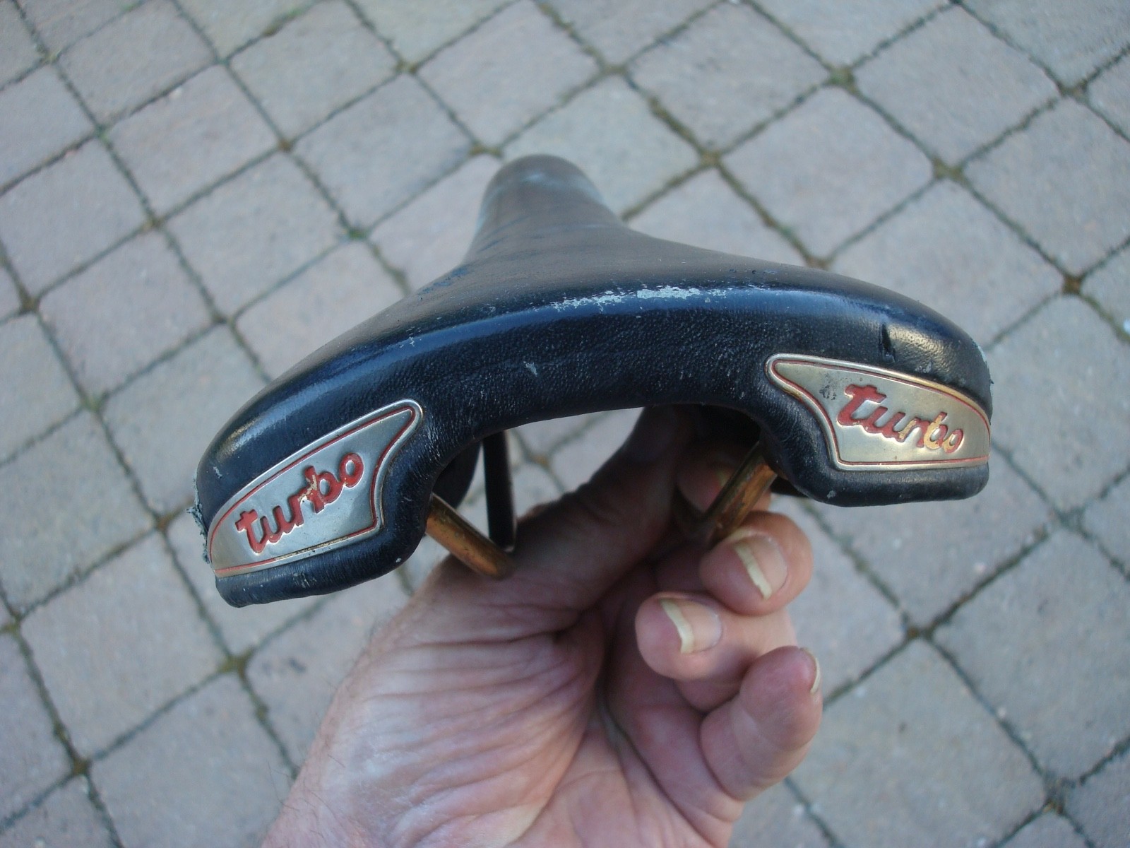 Vintage Selle Italia Turbo Special Black Leather Cycling Saddle Seat Steel Rails