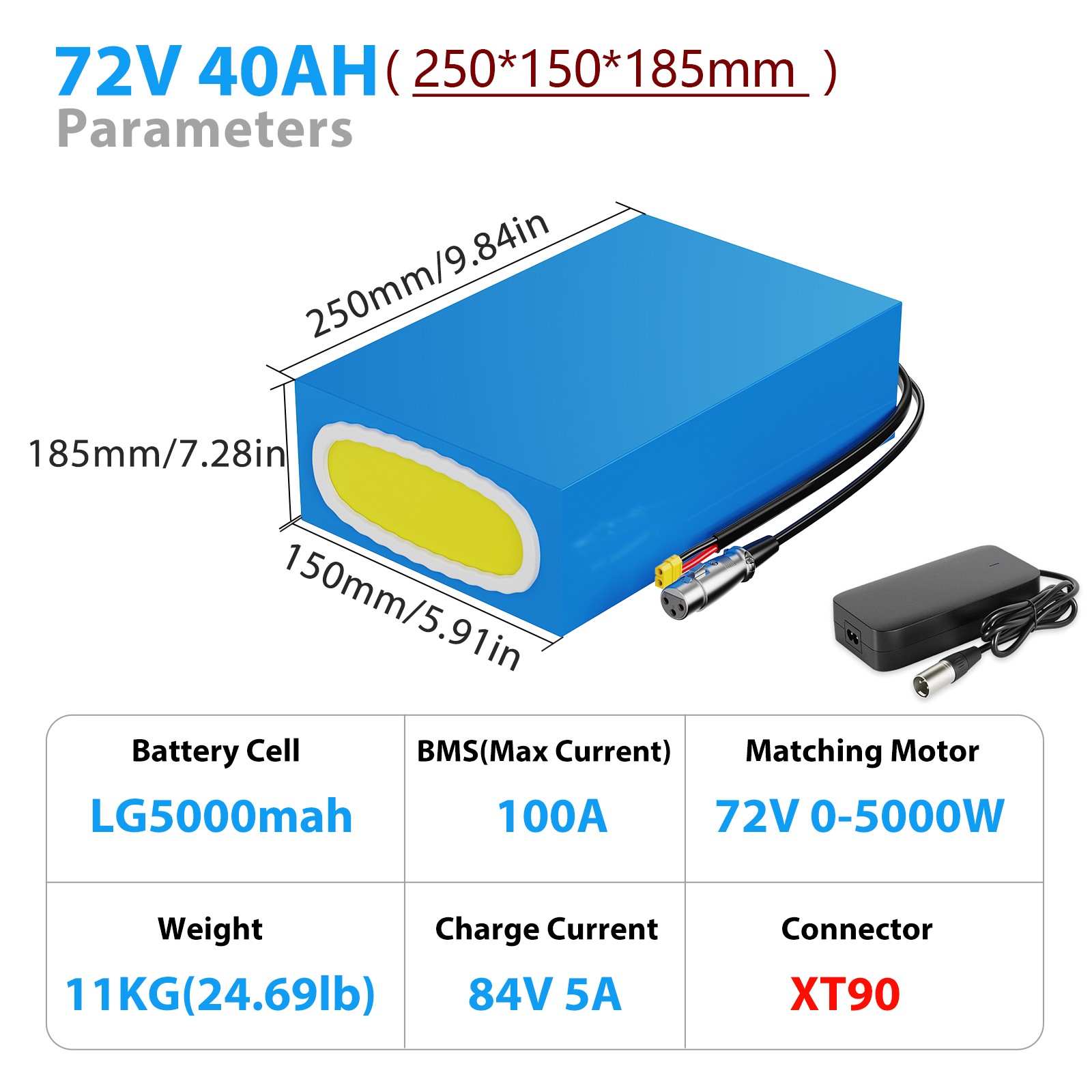 E-bike Battery 72V 40Ah Battery with 100A BMS Lithium Battery for 0-5000W Motor