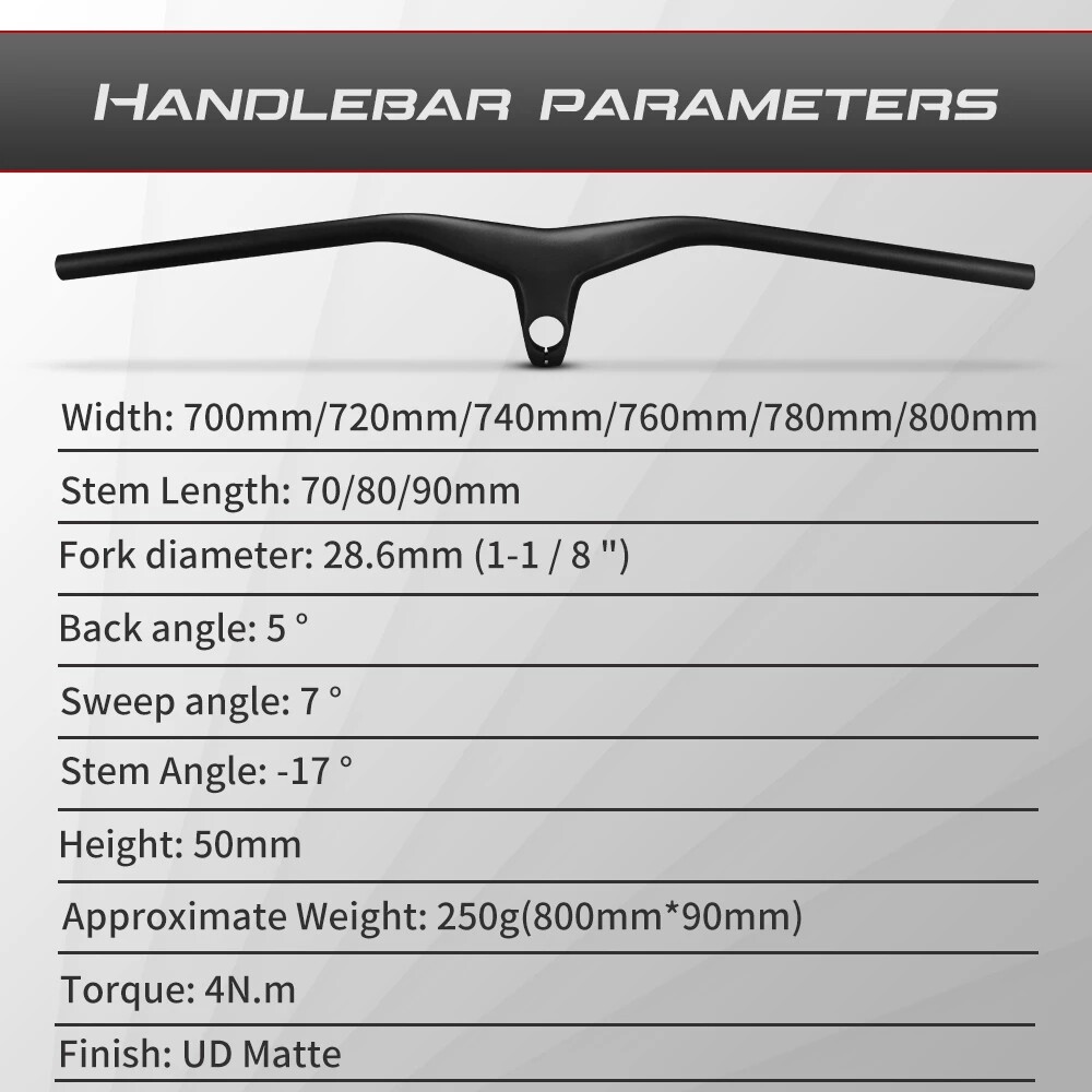 Carbon MTB Handlebar Integrated Stem Mountain Bike Riser Handle Bar 1-1/8″(28.6)