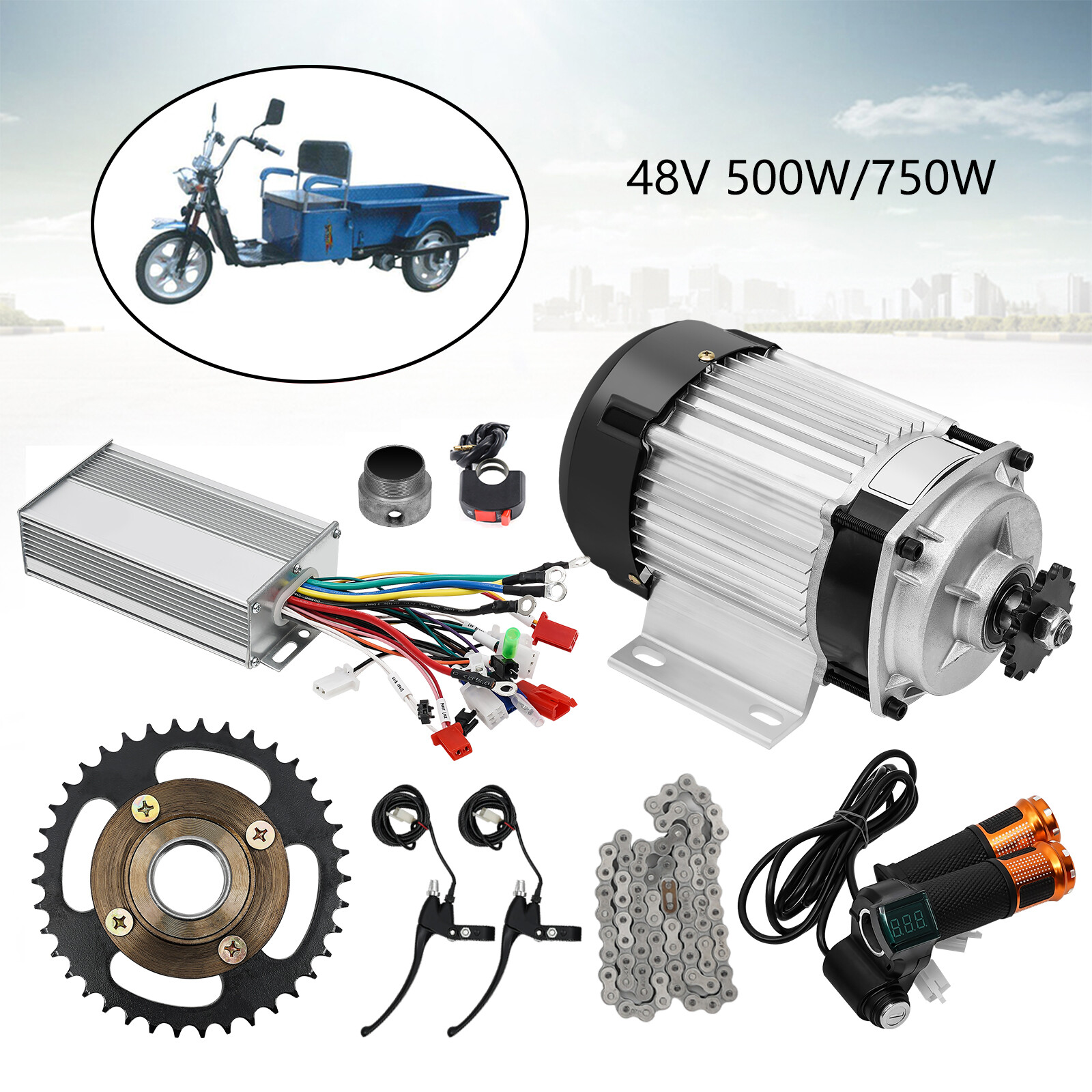48V Electric 750W Brushless Geared Motor Kit For E-Tricycle Three-Wheeled Bike