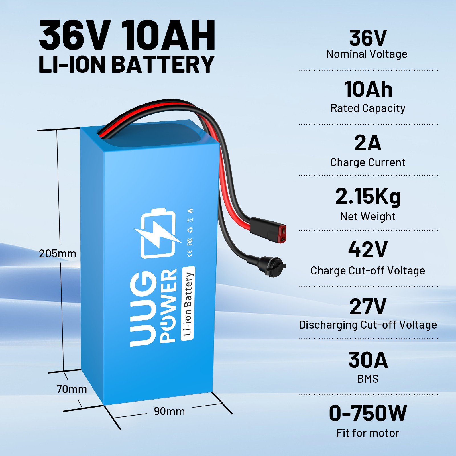 36V 10Ah Ebike Battery Lithium F o 0W-750W Motor BMS 30A 10s4p 3610