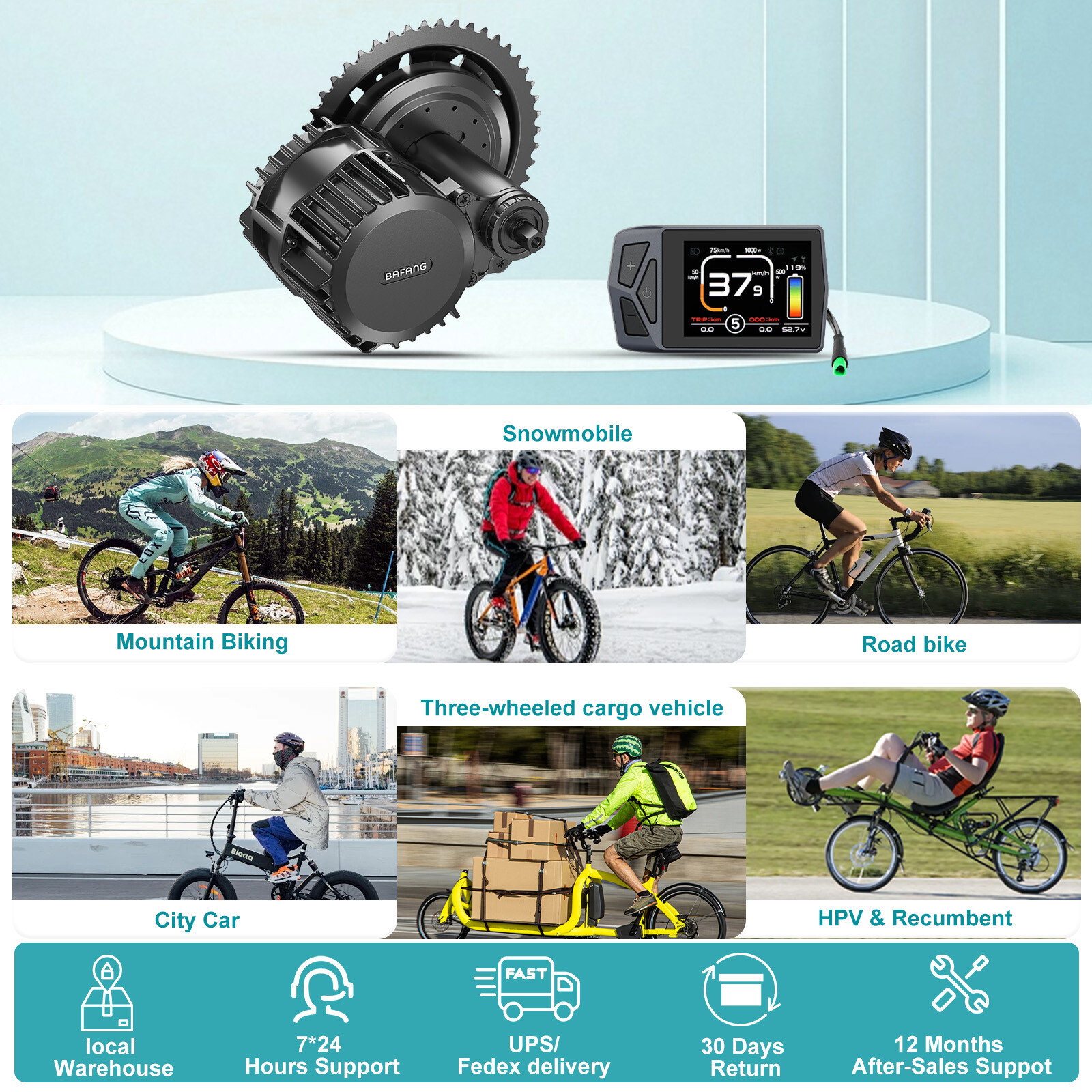 52V1000W BAFANG Mid Drive Motor Kit BBSHD DIY Ebike Conversion Kits 68-73mm US