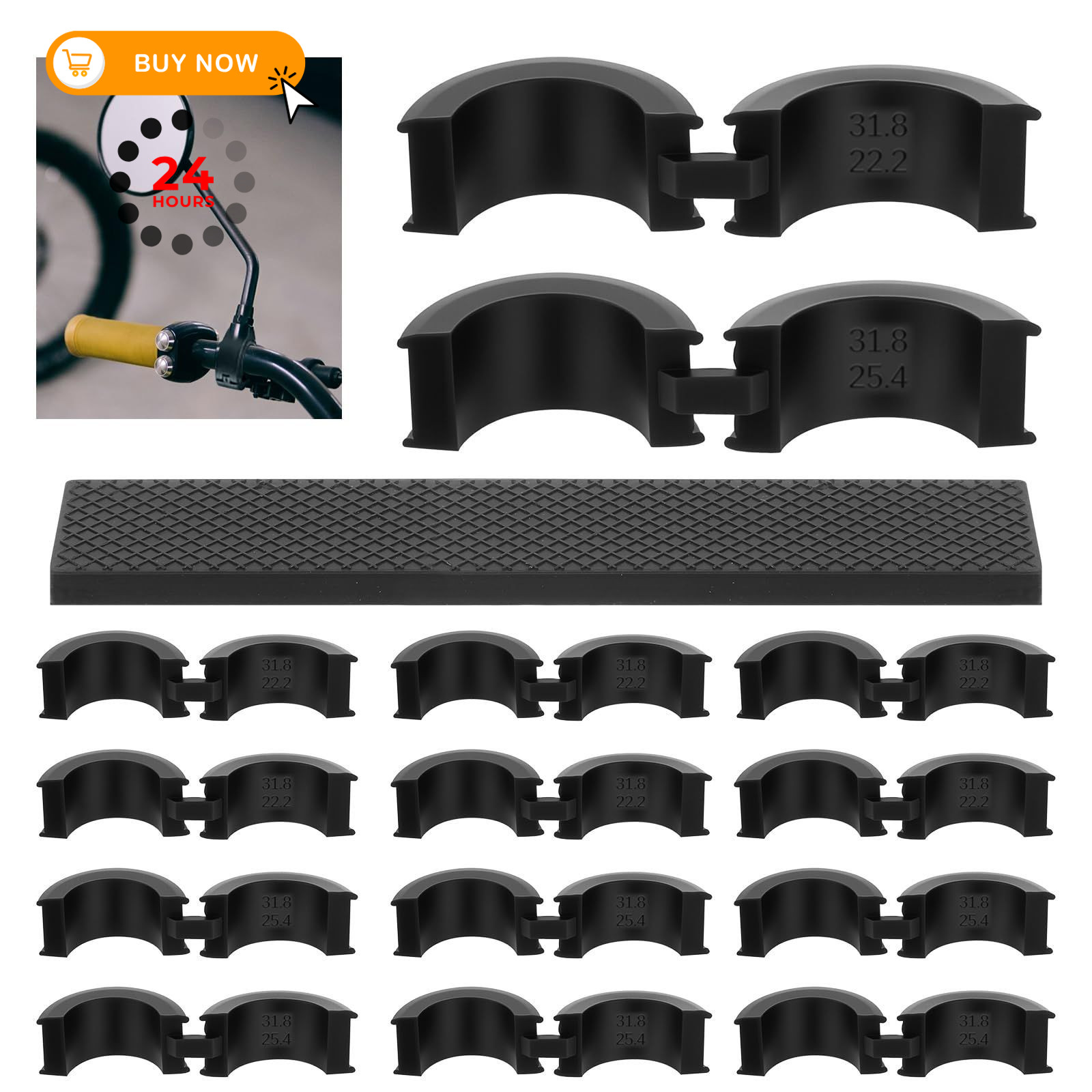 12PCS Bicycle Handlebar Rubber Gasket with 2 Long 22.2*31.8/25.4*31.8, Black