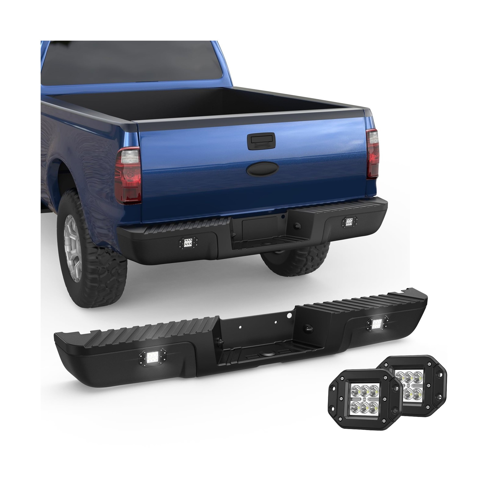 Heavy-Duty Steel Rear Bumper Assembly with Square Lights Compatible for 2008-…