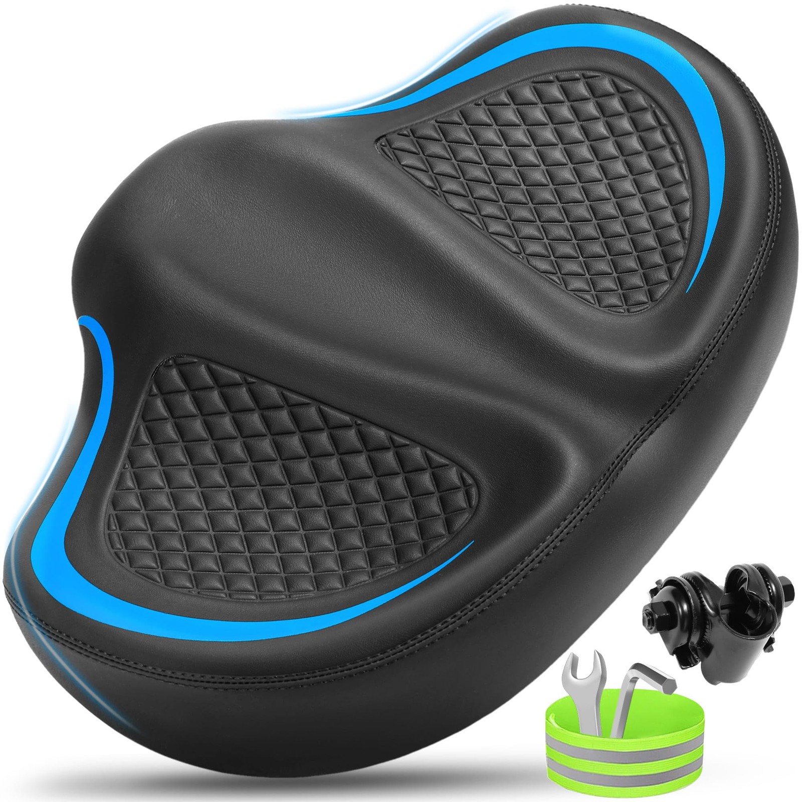 CDYWD New Noseless Bike Seat for Men Women Comfort, Extra Wide X-Large, Blue