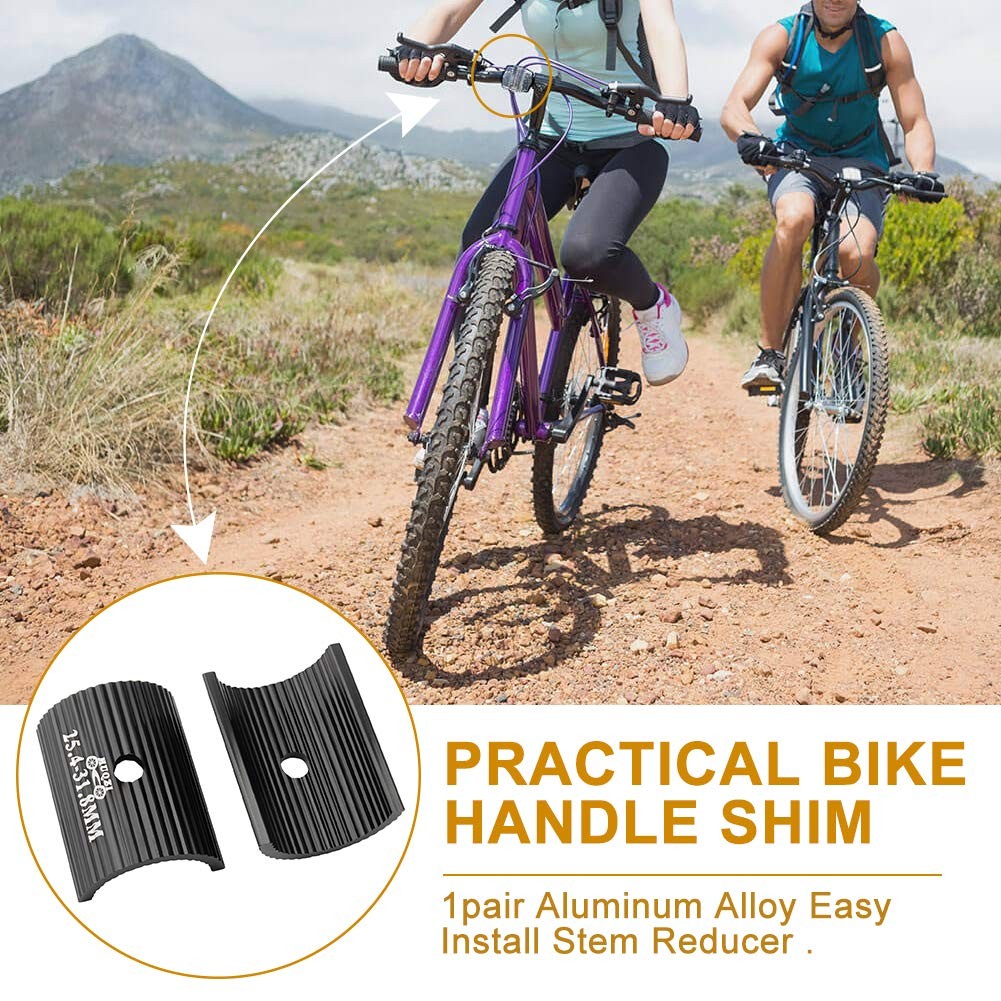 1pair Bike Handlebar Shims, Aluminum Alloy Stem Reducer 25.4 to 31.8mm, Black