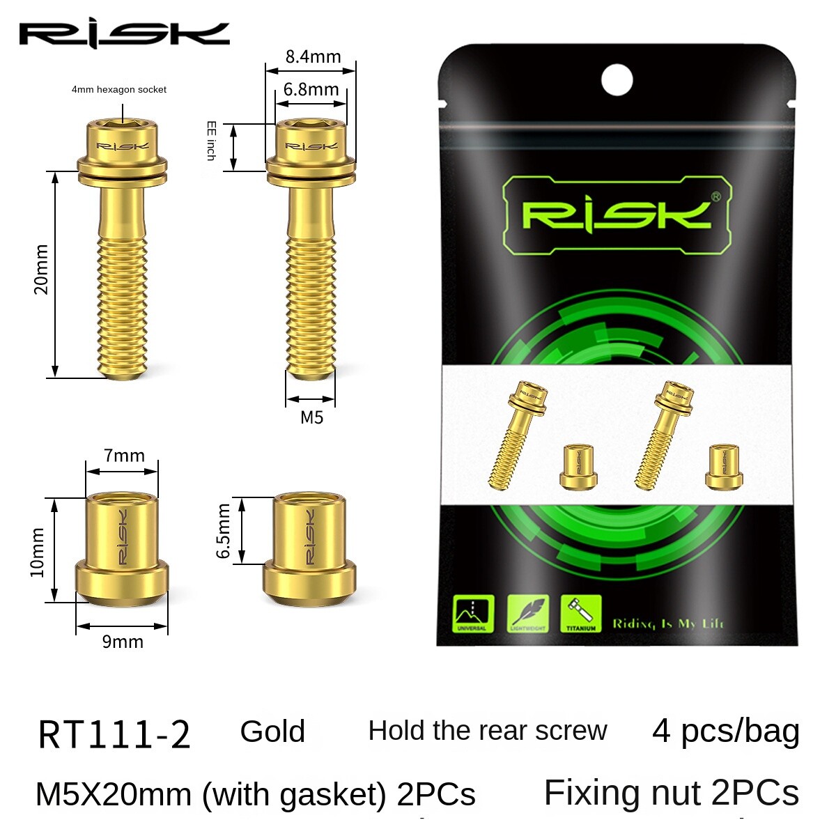 RISK Bicycle Carbon Stem Bolts M5x18mm M5x20mm Titanium Fastener Screw with Nut
