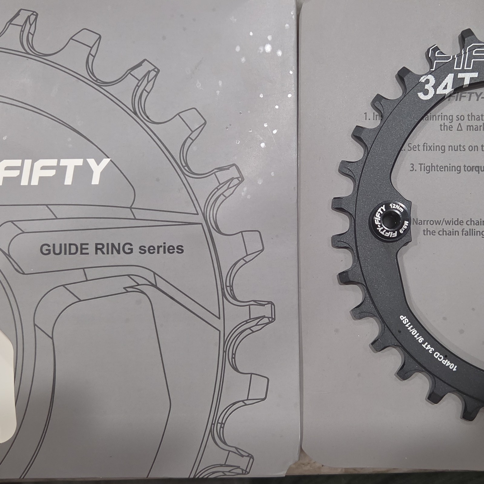 Fifty-Fifty Guide Ring 34T 104mm BCD 4-Arm Chainring Shimano M8000 Black