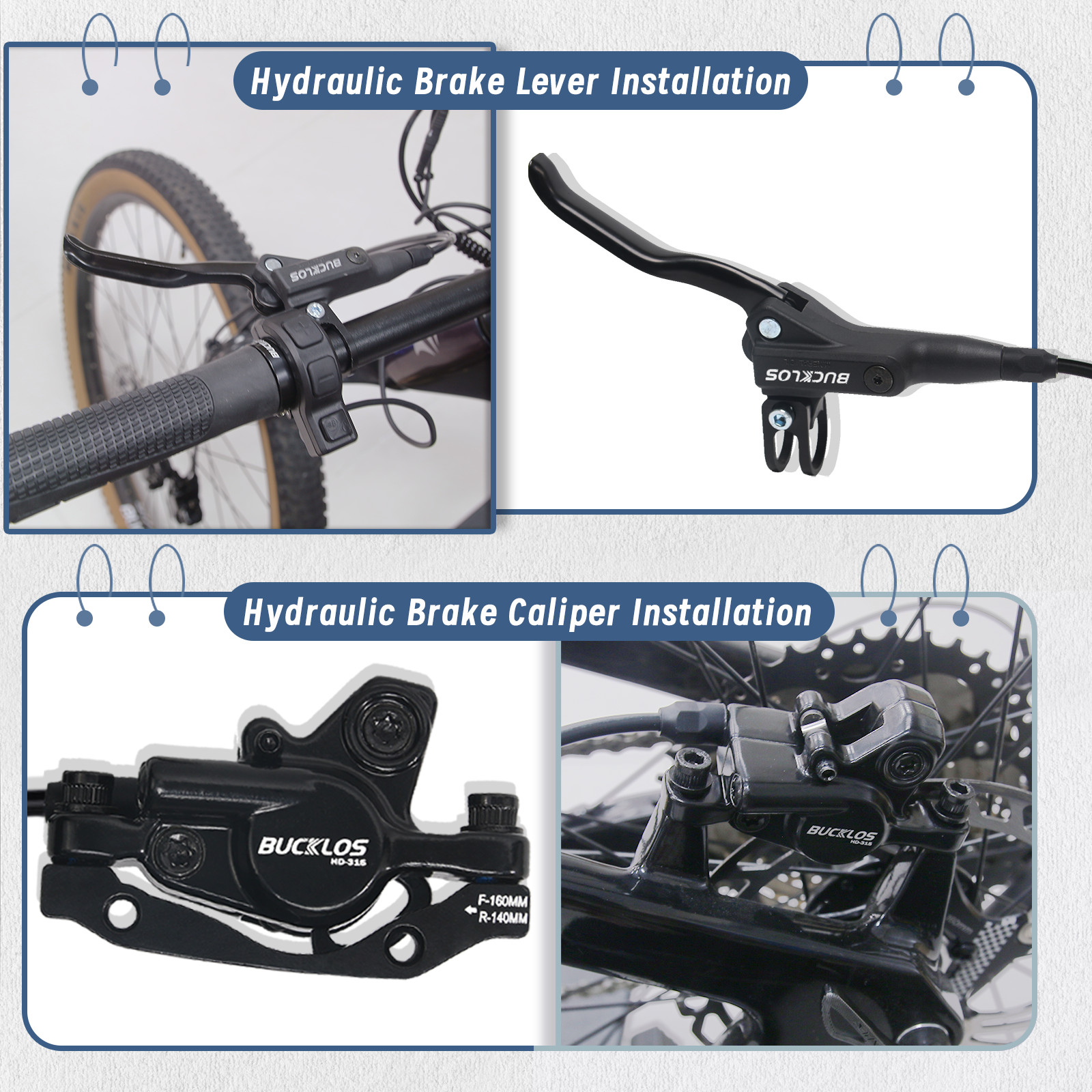Front+Rear Hydraulic Disc Brake Set Levers 2-Piston Bicycle Oil Brake 800/1550mm