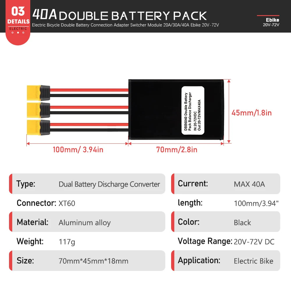 E-bike Dual Battery Discharge 20A 30A 40A 20V-72V Converter Connection Adapter