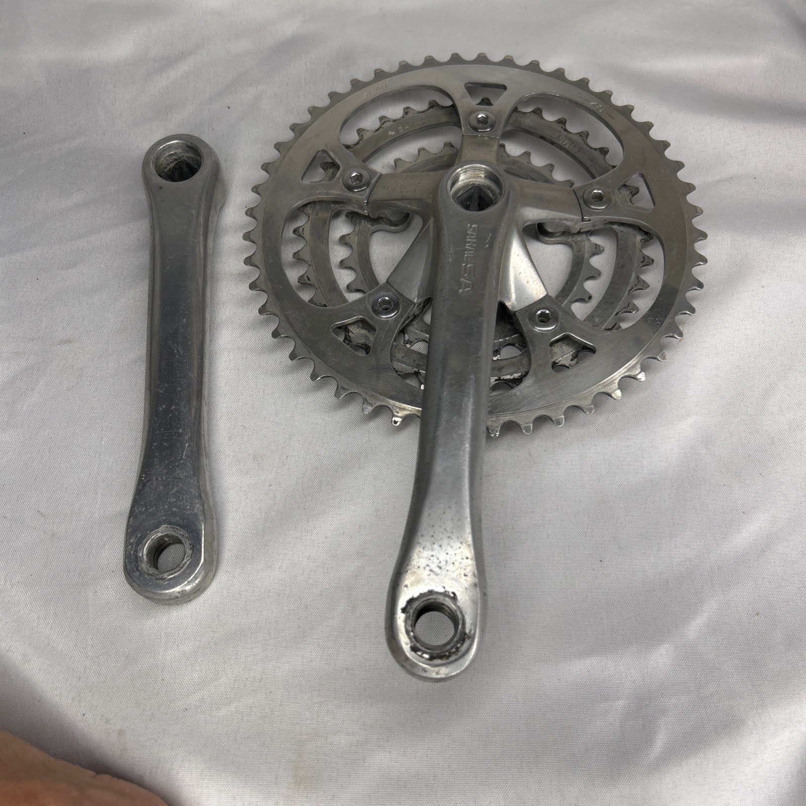Vintage SR Sakae SA Crankset 175 mm 5-Bolt 110 BCD Square Taper Triple Silver