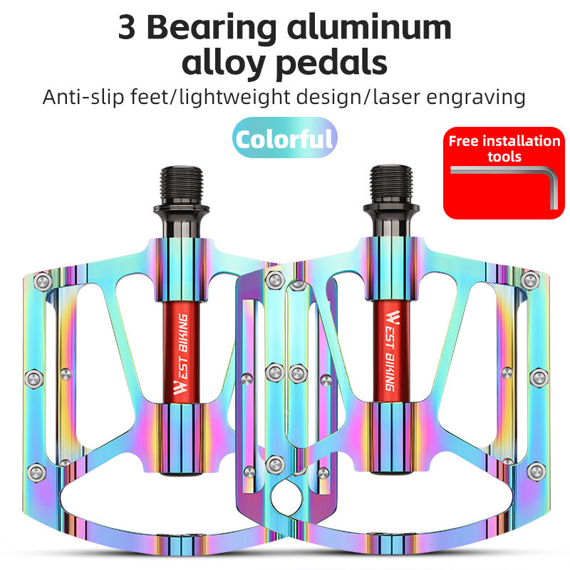 WEST BIKING 3 Sealed Bearing Bicycle Pedals Aluminum Bike Pedals 9/16 in a Pair