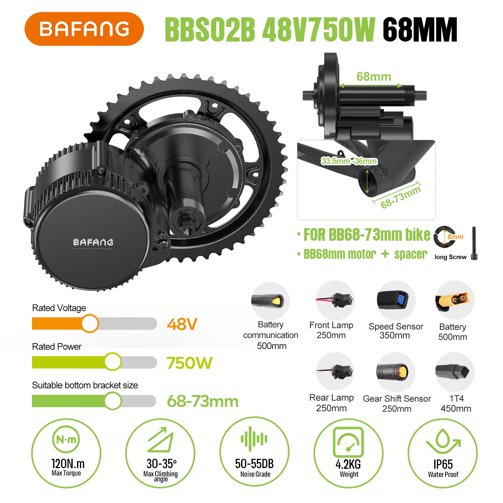 BAFANG BBS02B 48V 750W 68-100mm Mid Drive Motor DIY Ebike Conversion Kit USA