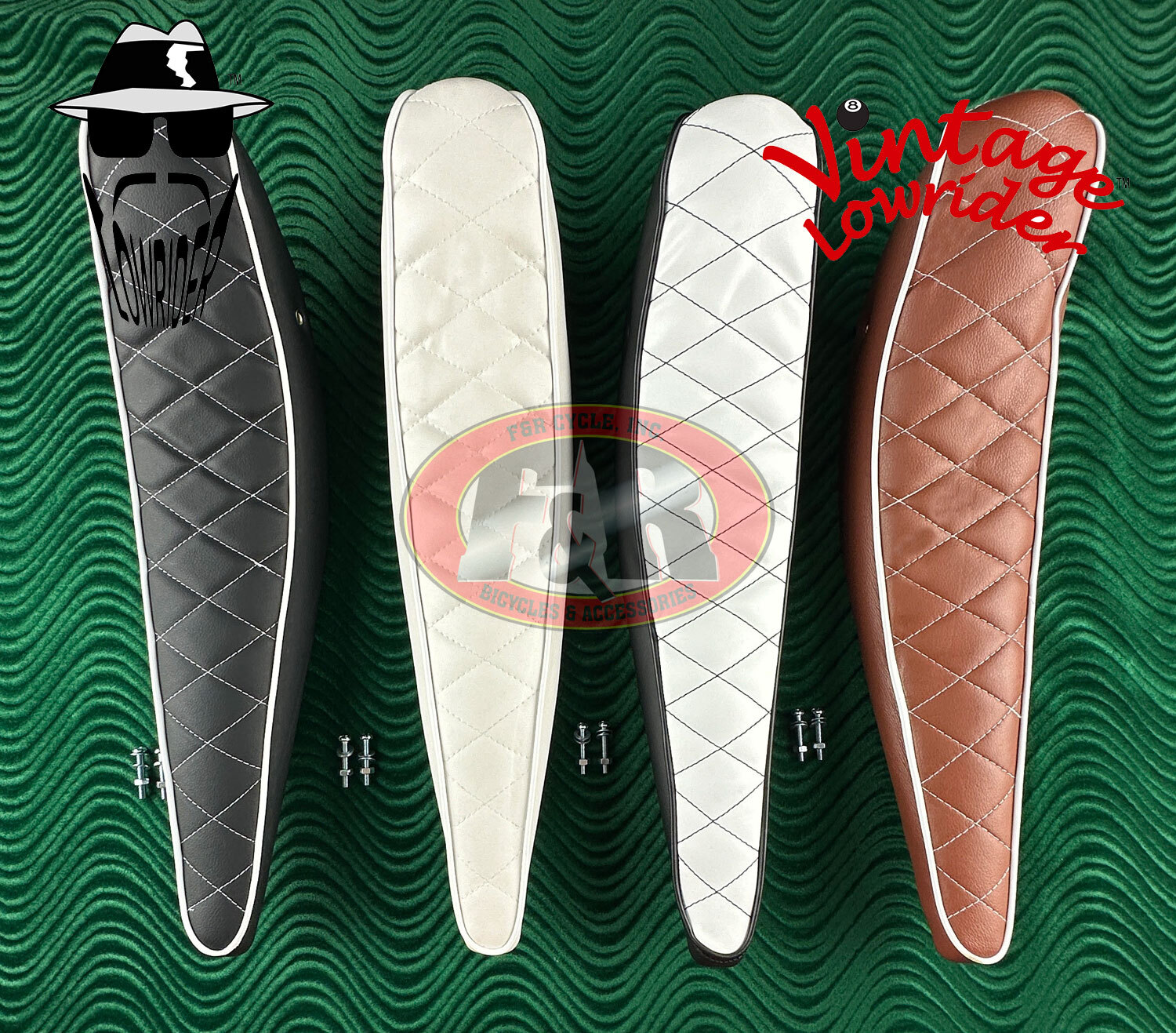 F&R VINTAGE LOWRIDER CUSTOM 26″ DIAMOND STITCHED BICYCLE BANANA STYLE SADDLE.