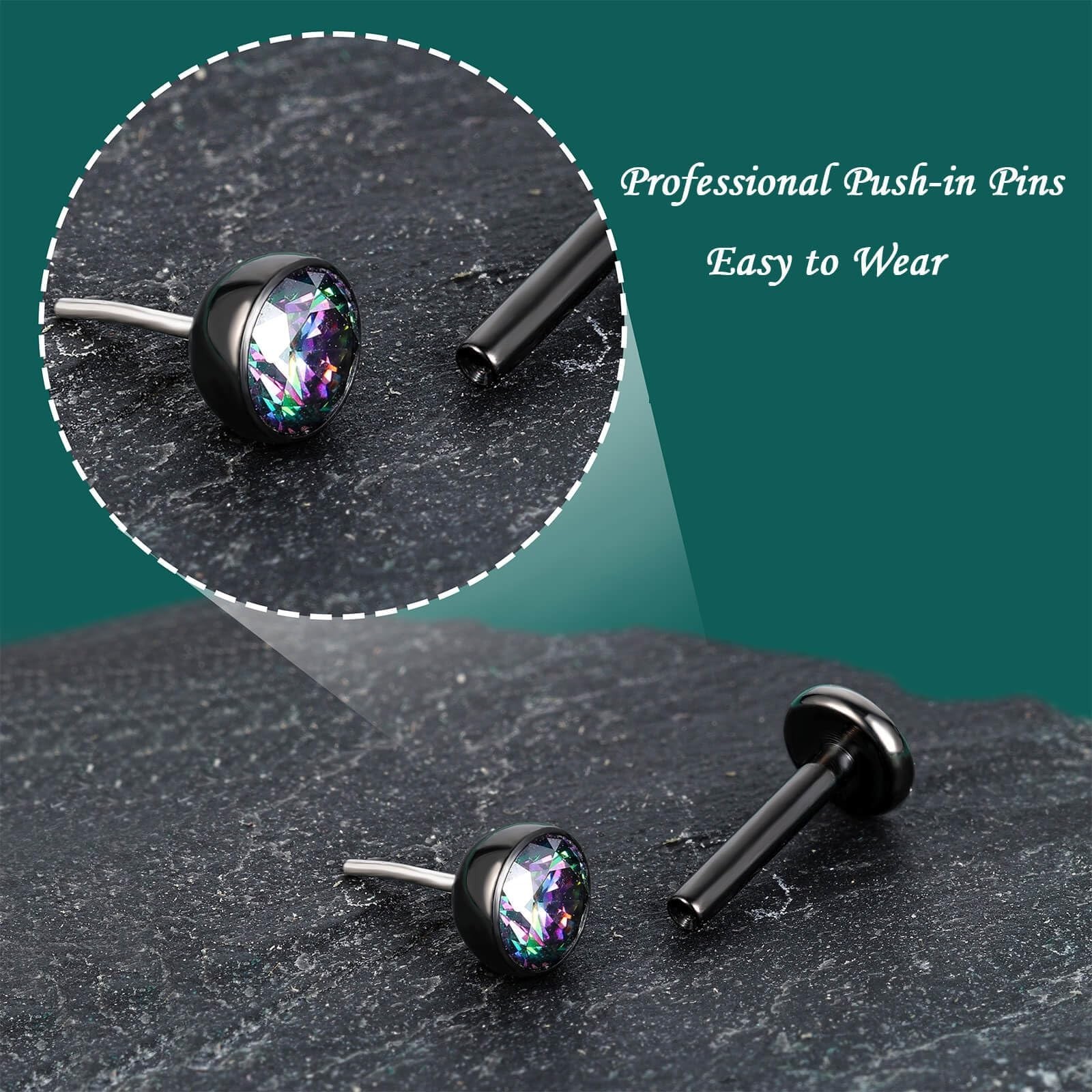 Gotumo 16G 18G 20G Flat Back Earrings Stud Titanium Threadless Nose Rings Tra…