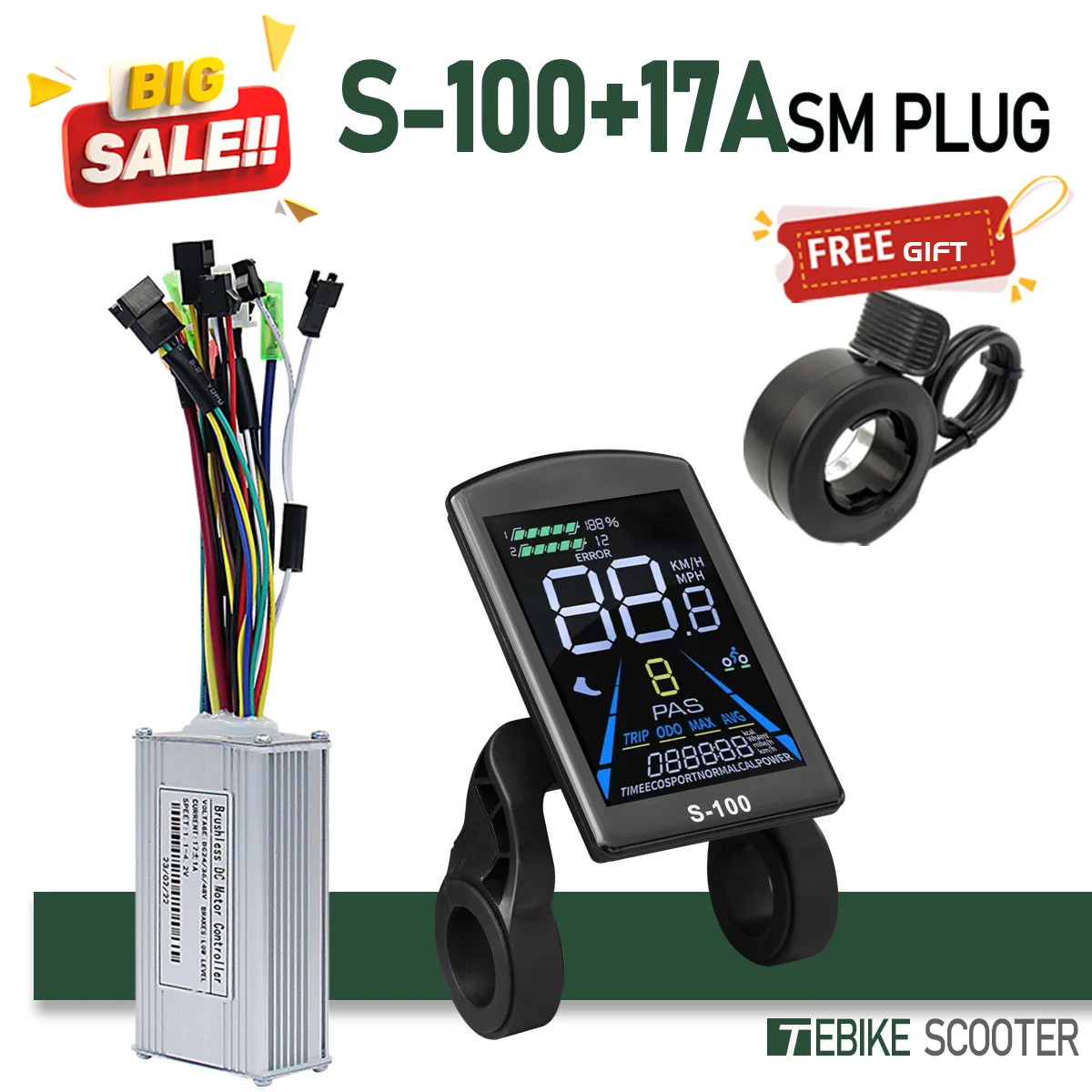 E-bike Sinewave Controller with Display 17A 26A 30A 40A for 250W-2000W Motor