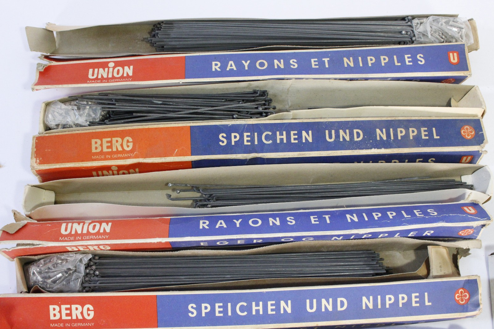 (11) Berg Union Bike Spokes/Nipples Boxes Assorted Sizes NOS 1980s Germany