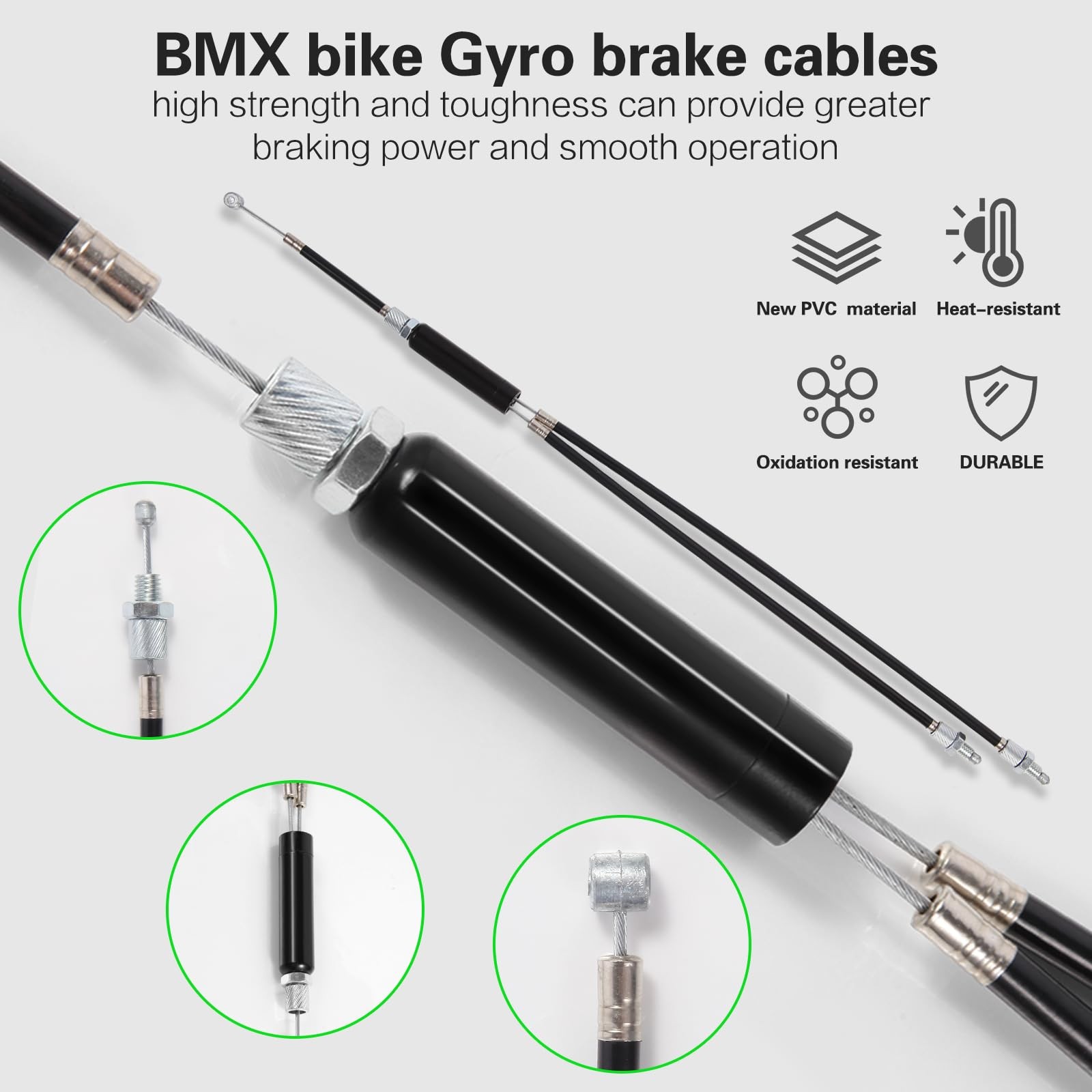BMX Bike Gyro Brake Cables Front + Rear (Upper As shown in the figure, Black