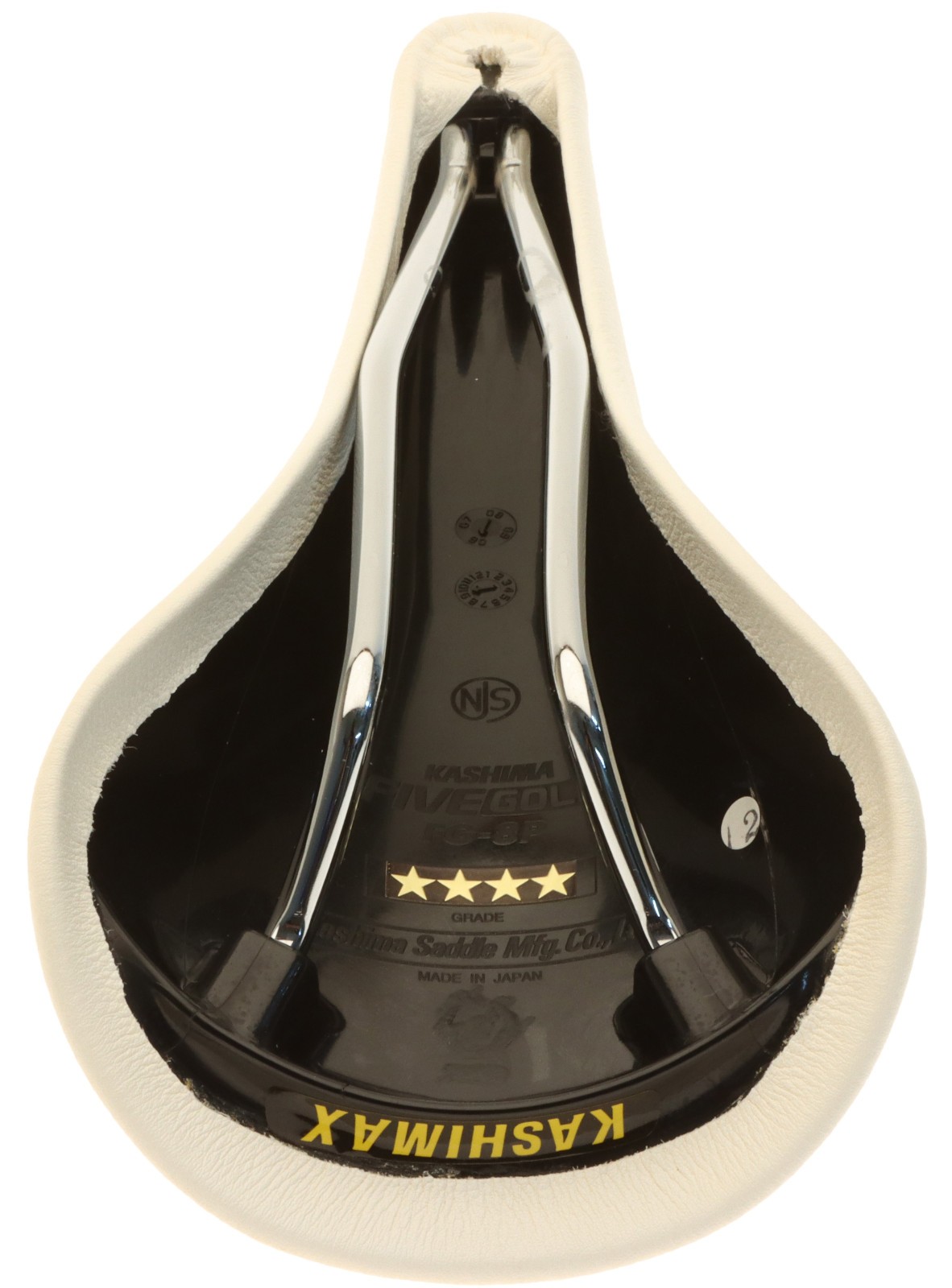 Kashimax Five Gold 8PE Saddle NJS 30mm Rails White Smooth Leather w Logo NEW NOS