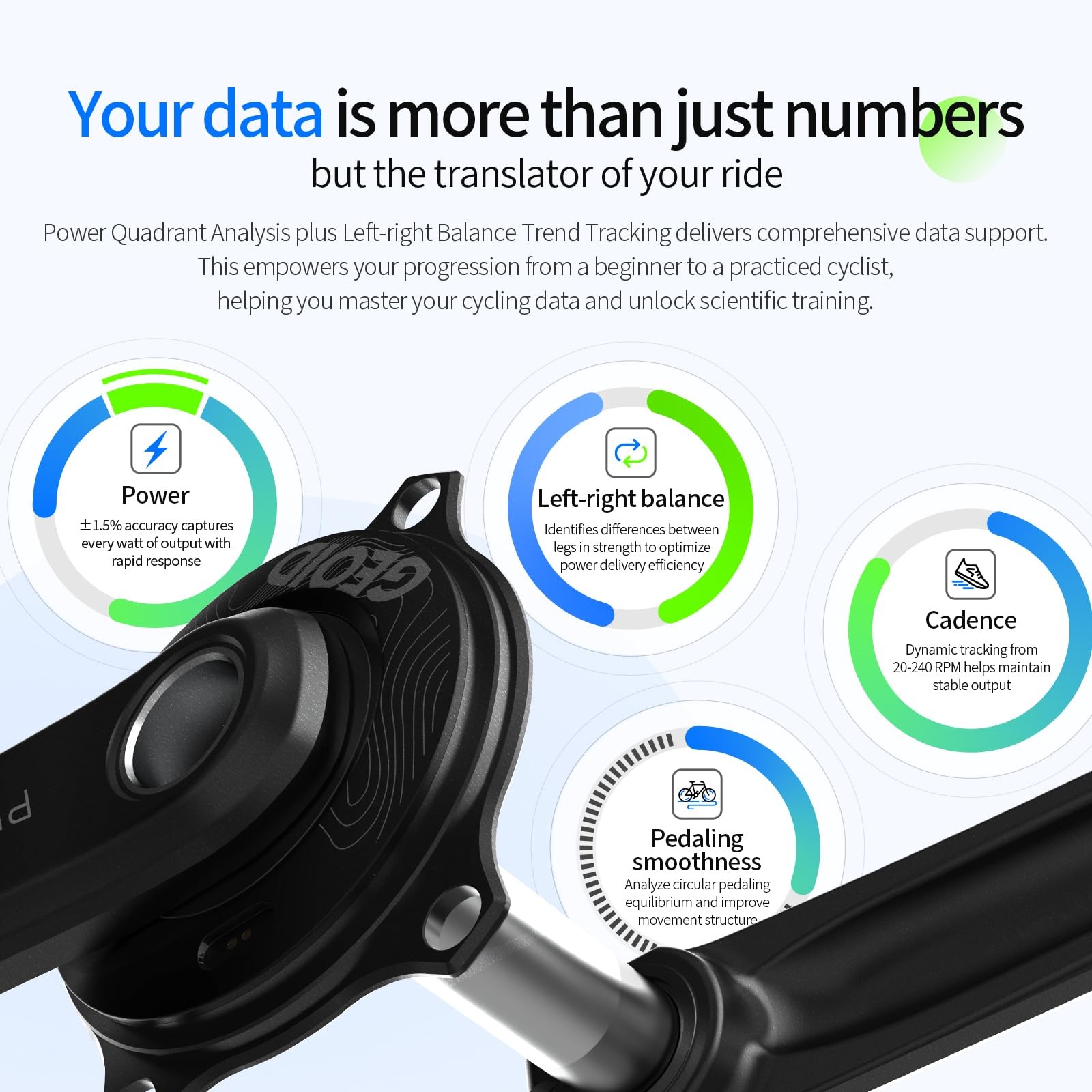 GEOID PM500 Bike Power Meter Crankset, ±1.5% Accuracy, Lightweight 680g, 300h…
