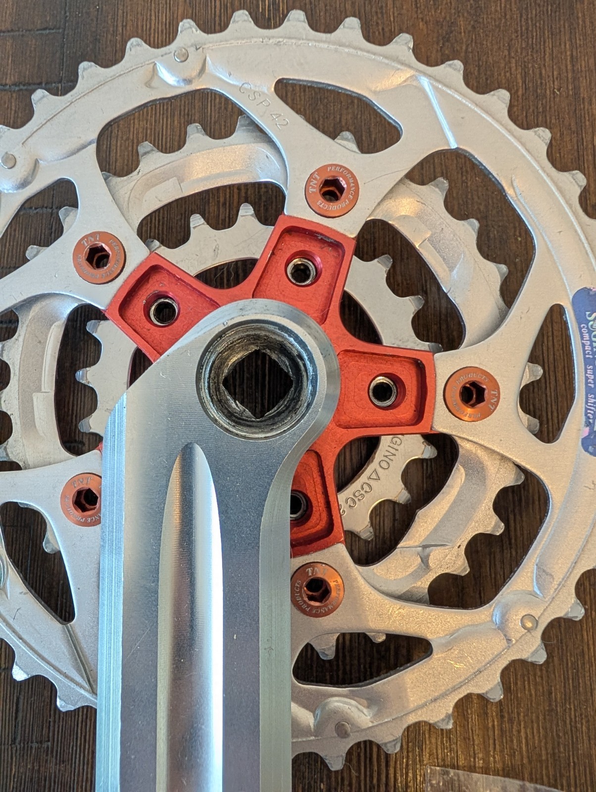 Caramba Double Barrel CNC Aluminum Crank Arms 175 94/58 BCD Silver Red Retro
