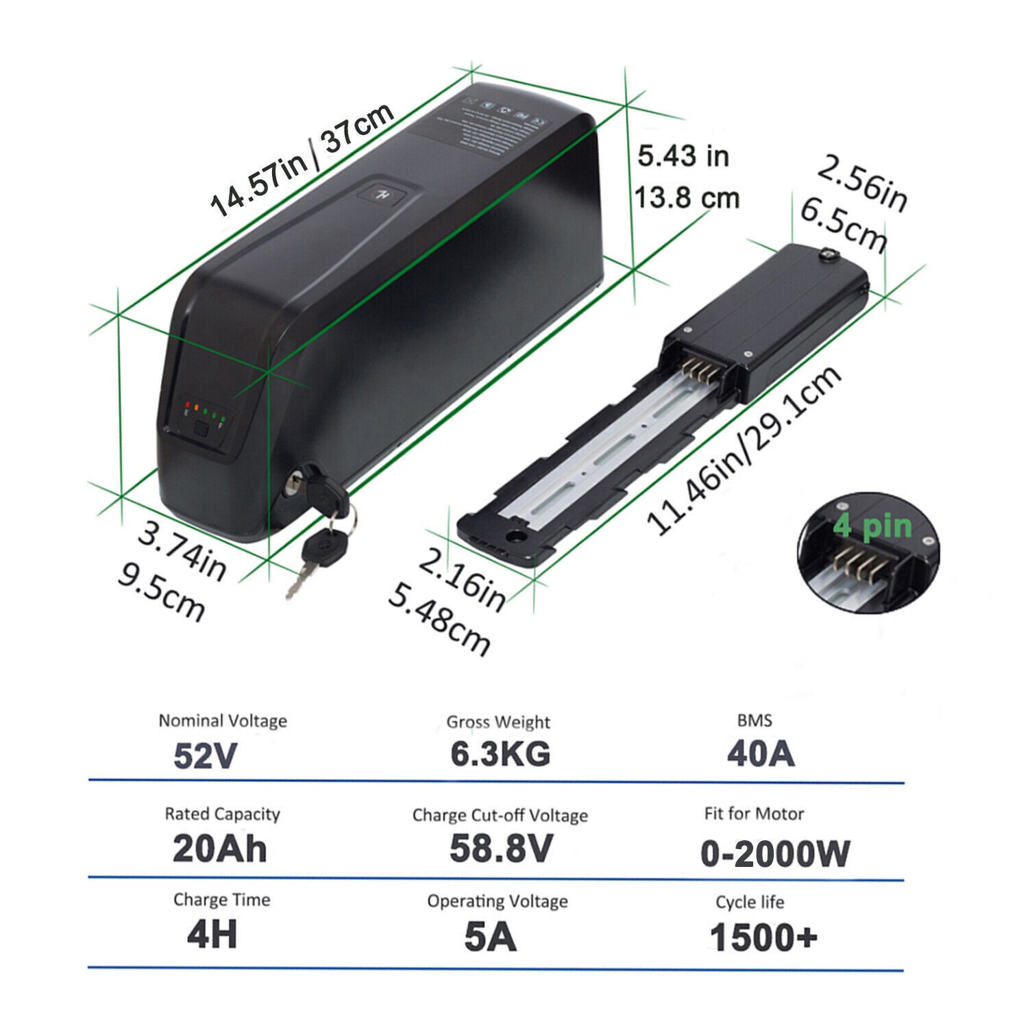 36V 52V 48V 15Ah 20Ah Ebike Battery Electric Bike Battery 48V Lithium Battery