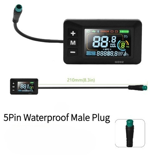 GD02 Color LCD Speed Display for E-Bike 24V-60V 5Pin SM/Waterproof Plug.