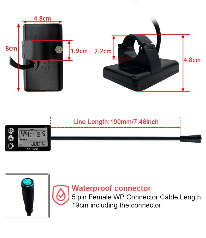 Ebike S866 LCD Display with 5 Pin Waterproof Female Connector Use Conversion Kit
