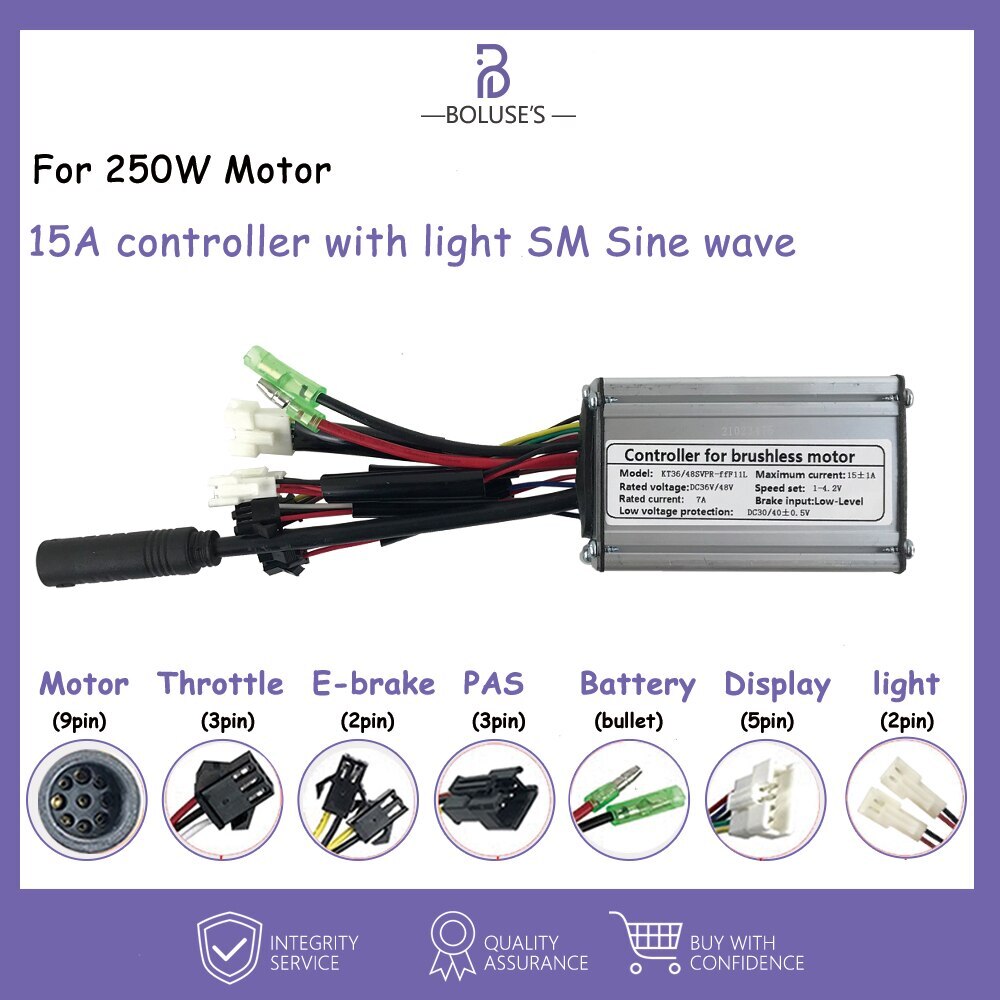 Sinewave Controller 15A-50A E-bike Controller for 250W-3000W SM/Waterproof Plug