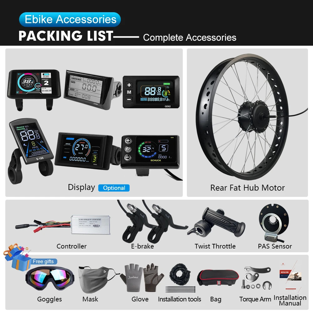 36V48V 500W EBike Fat Tire Conversion Kit 4.0 Rear Rotate Hub Motor Wheel 20 26″
