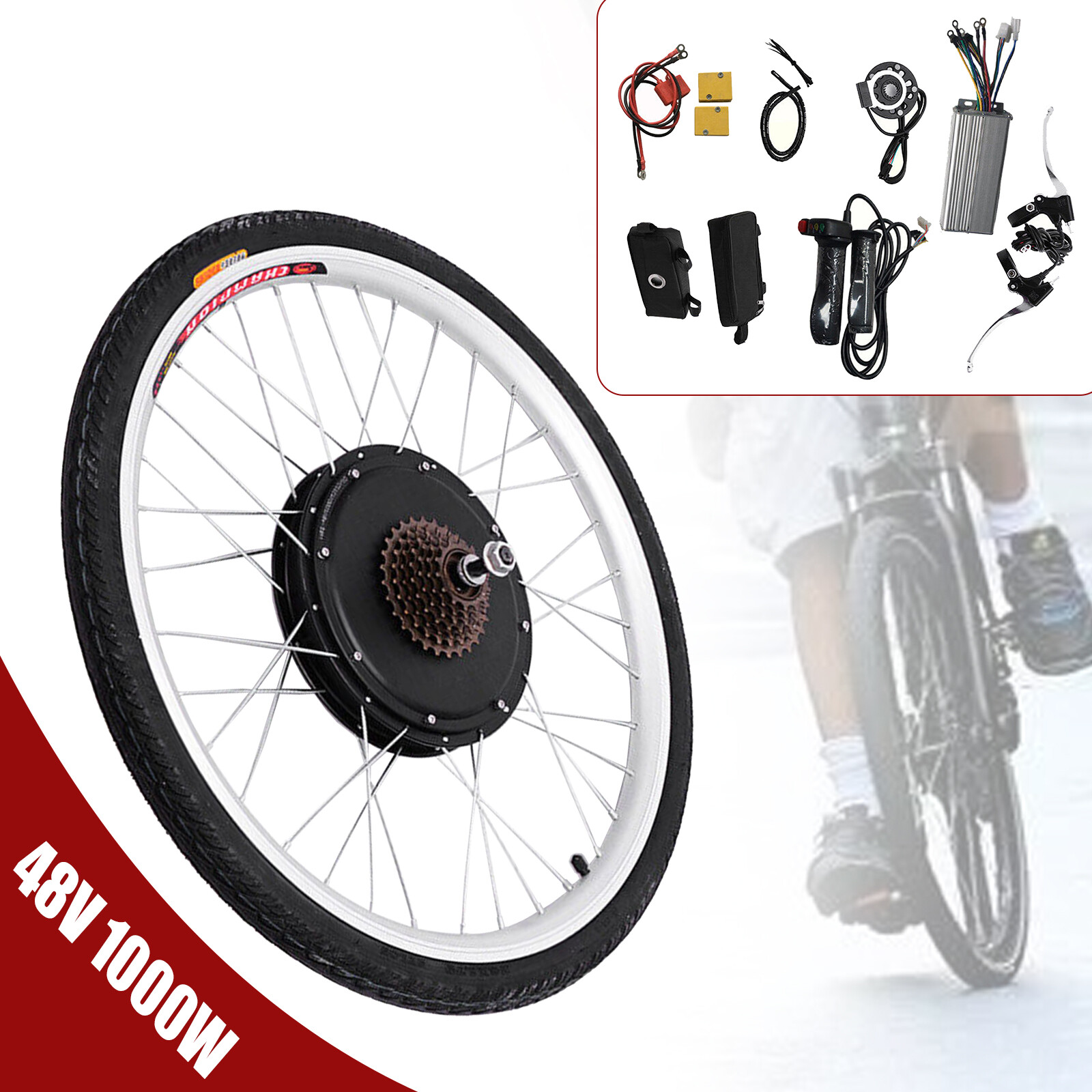 26″ Rear Wheel Electric Bicycle Conversion Kit E-Bike Motor Hub Kit 1000W 48V