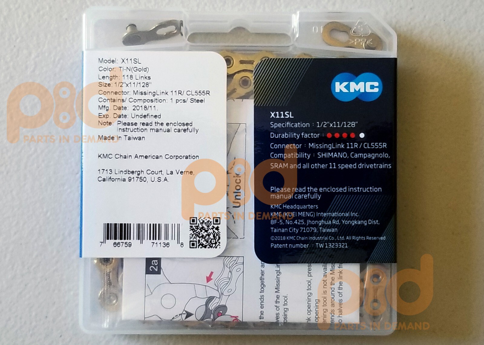 KMC X11SL GOLD 11-Speed Road / CX Bike Chain Ti-N 118L fits Campy SRAM Shimano