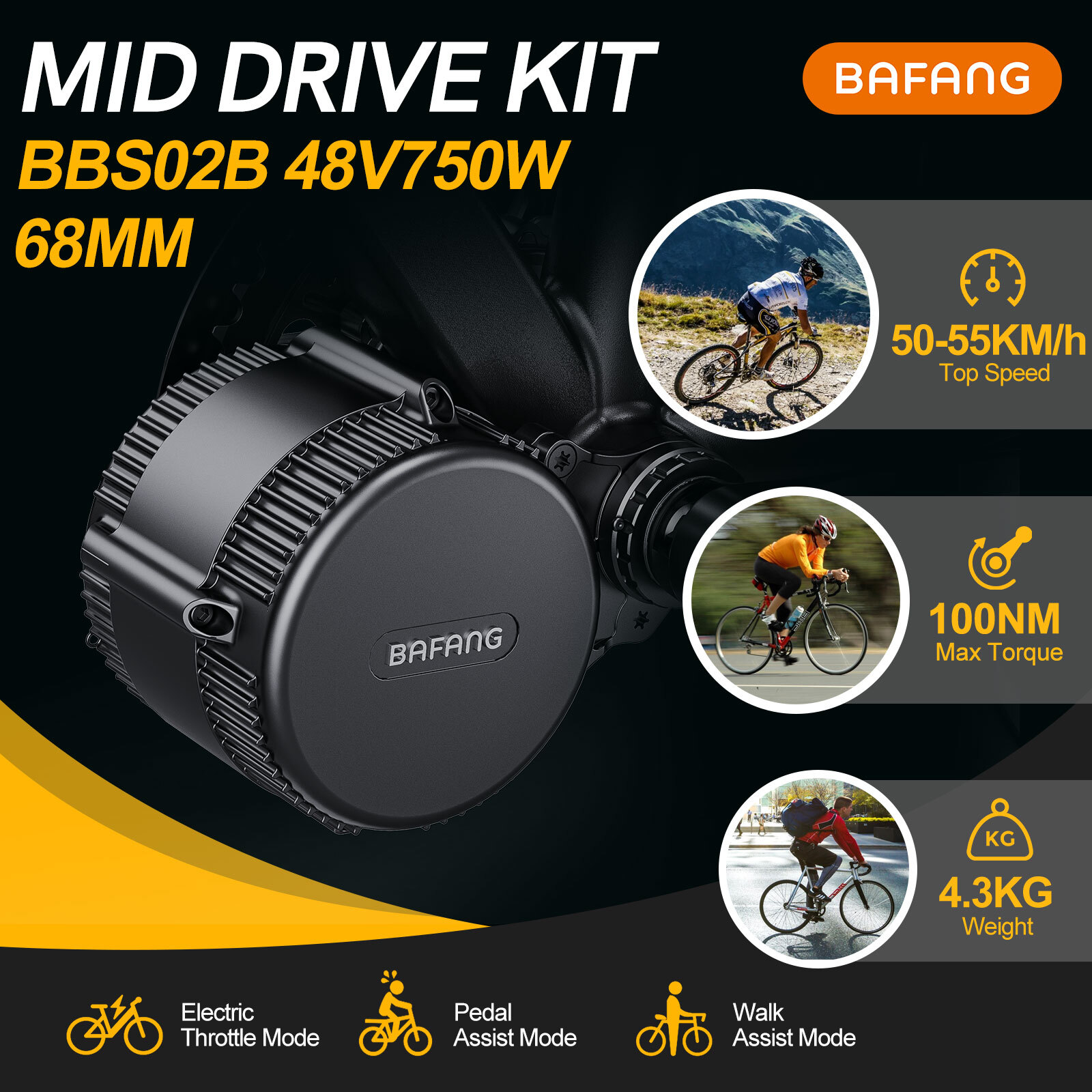 BAFANG BBS02B 48V 750W Mid Drive Motor Conversion Kit 500C Display 36T Chainring