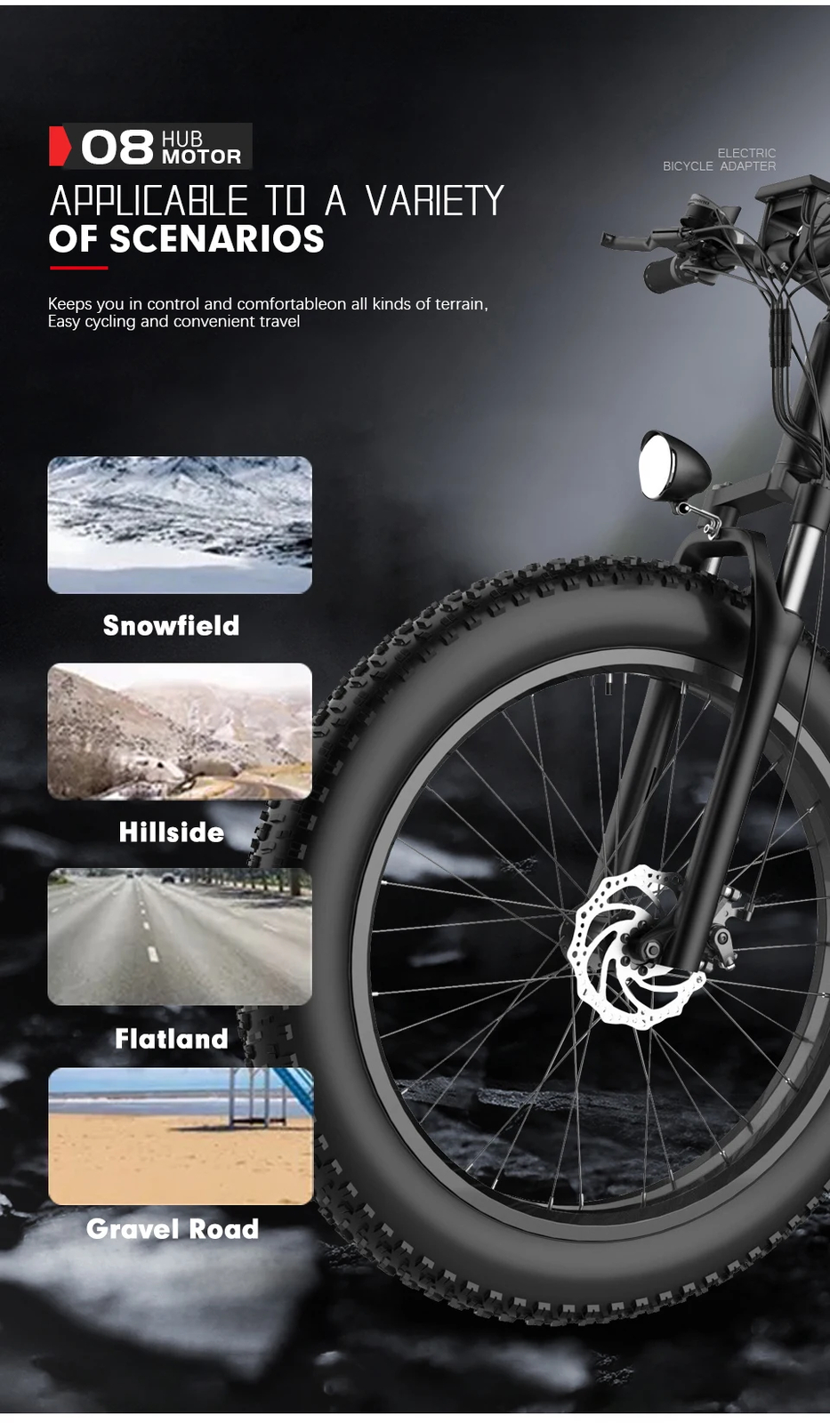 Fat Tire Snow E-bike 36V 48V 500W 20 24 26in Front Rear Brushless Gear Hub Motor