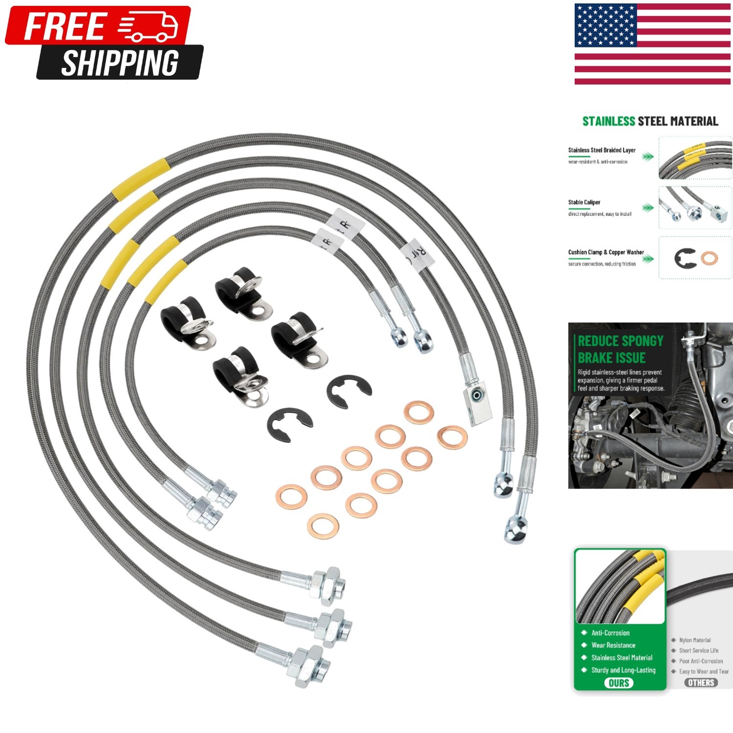 5 pcs Stainless Brake Line Kit for Silverado Sierra 2500 3500 03-07