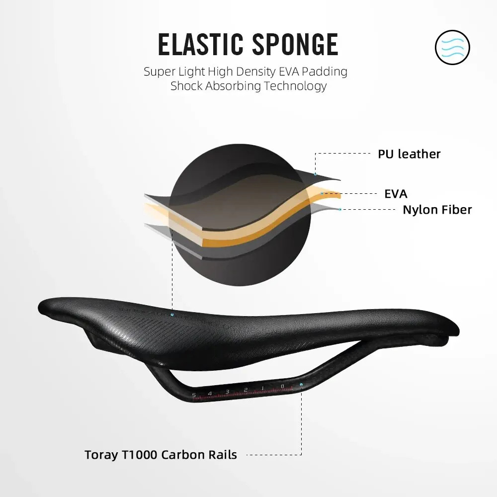RYET Carbon Fiber Bike Saddle Ultralight Leather Road MTB Racing Seat 112g
