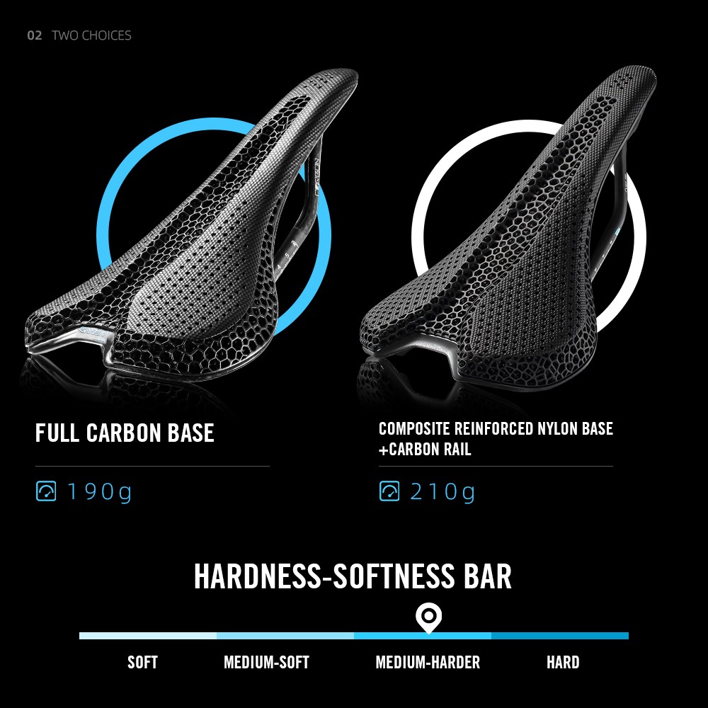 3D Printed Bike Road MTB Saddle 190g Ultralight Full Carbon Fiber Rails 7x9mm