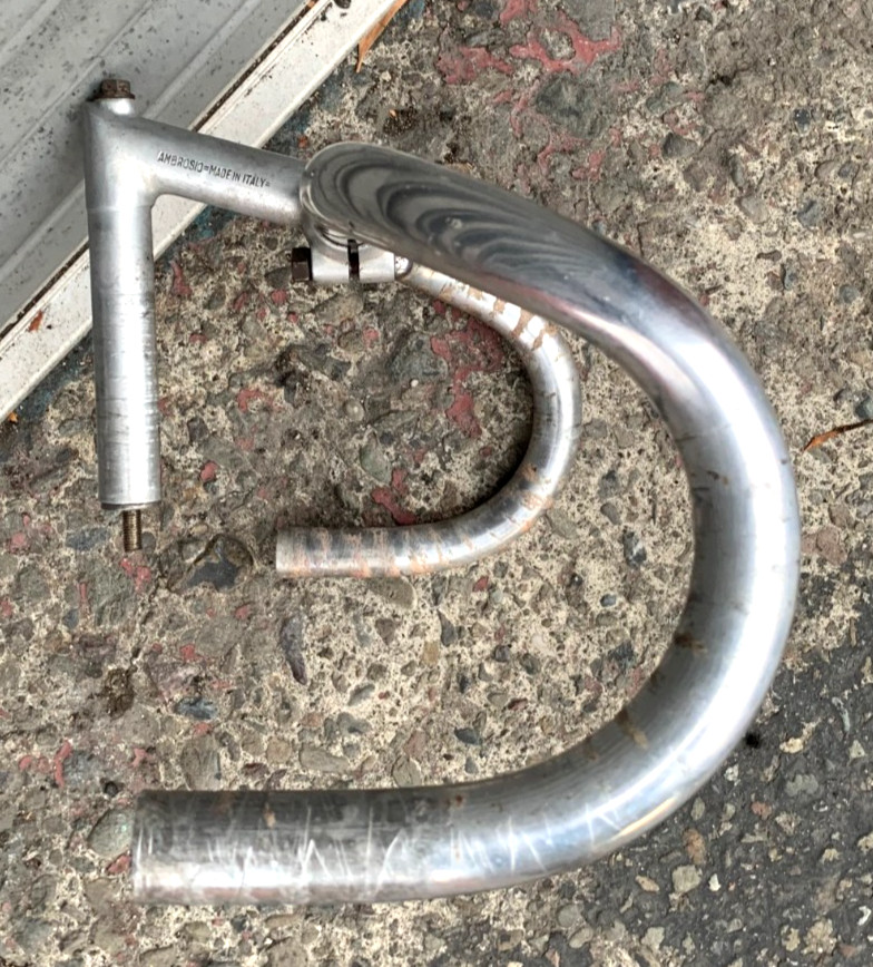 50s Vintage AMBROSIO CHAMPION 95mm Stem + Handlebar 39cm Olmo Quill Legnano