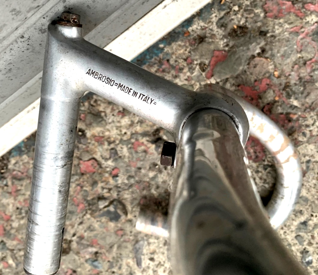 50s Vintage AMBROSIO CHAMPION 95mm Stem + Handlebar 39cm Olmo Quill Legnano