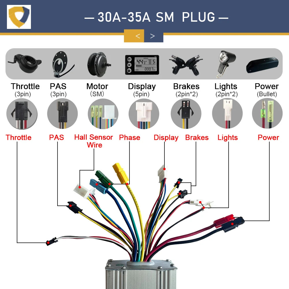 E-bike Sine Wave 15-35A Controller with LCD DIsplay For Hub Motor 250W-1500W