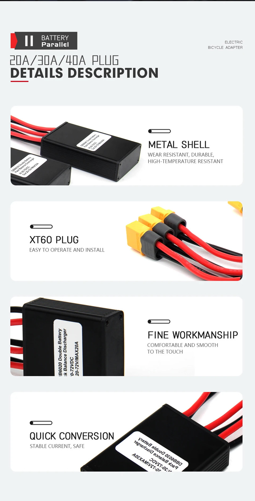 E-bike Dual Battery Discharge 20A 30A 40A 20V-72V Converter Connection Adapter