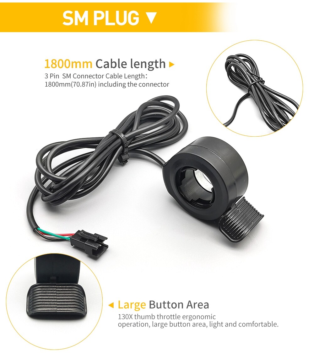 Ebike 130X Thumb Throttle 24V 36V 48V 60V 72V 3 PIN Connector Waterproof/SM Plug