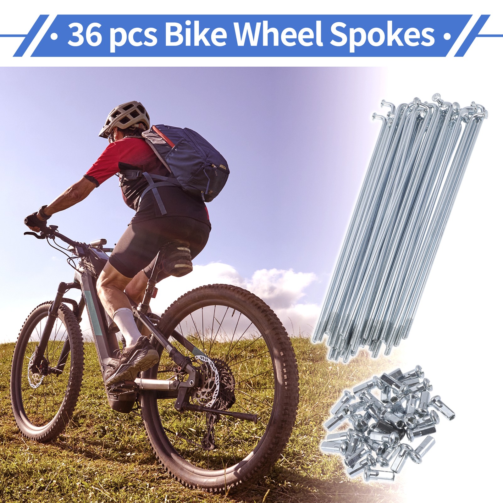 1 Set 12G 125mm Length Bicycle Spokes Nipple Carbon Steel Galvanized Universal