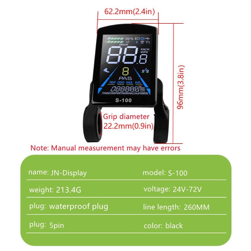 E-Bike Compatible S-100 Smart LCD Color Screen with light wire 5PIN SM plug