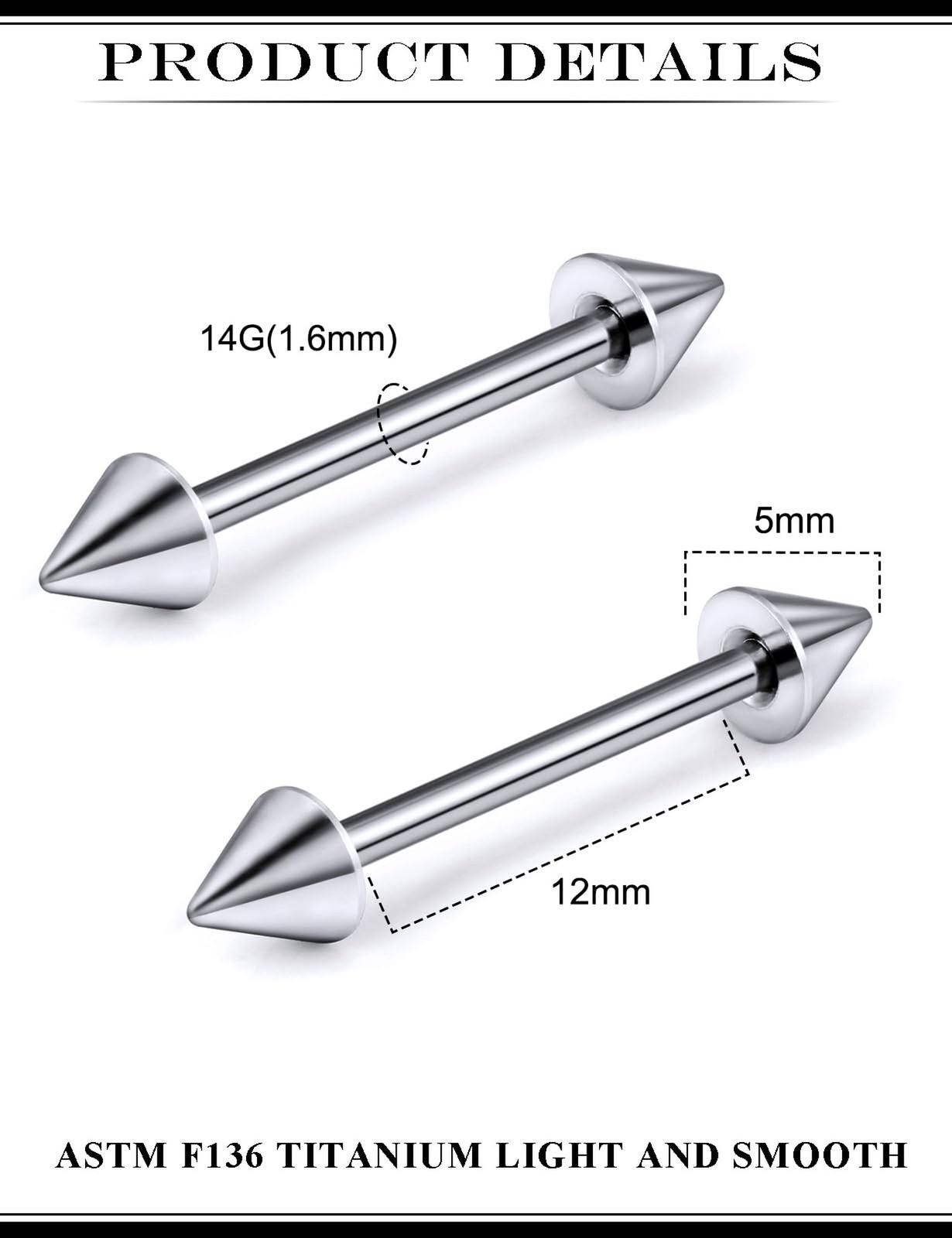 14G 16G Astm F136 Titanium Spike Nipple Rings Bridge Piercing Jewelry Straigh…