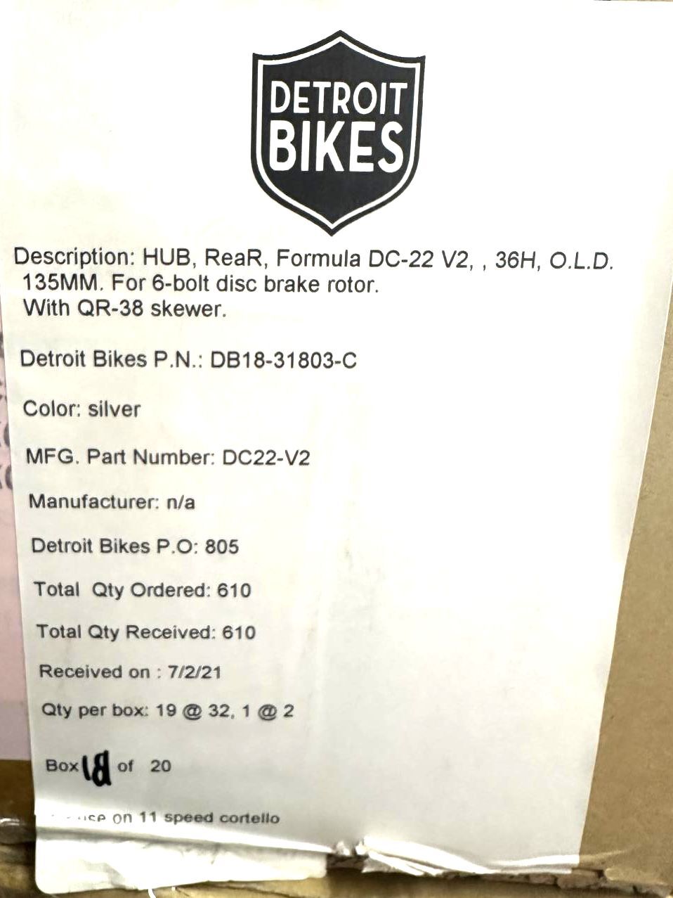 Formula DC-22 Alloy Rear 6 Bolt Disc 135mm 36 Hole QR High Flange HG 10 speed