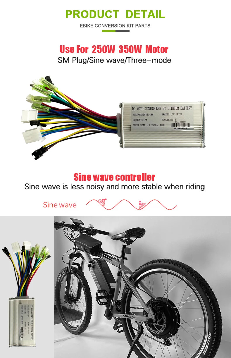 E-bike 17A Sinewave Three-Mode Controller SM Connector 36V 48V 250W 350W Motor