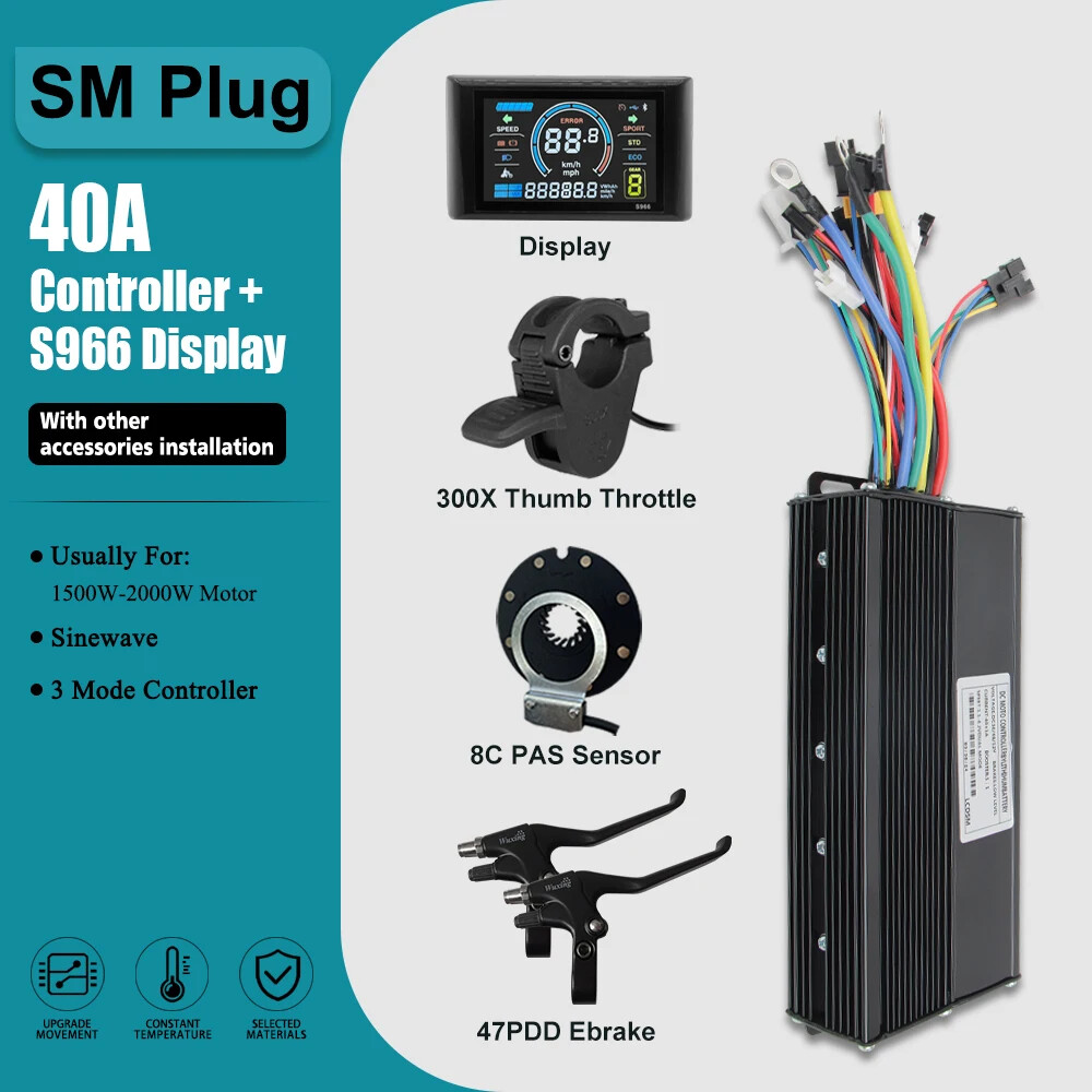 E-Bike Three-Mode Sine Wave Controller SM/WP Plug 36V 48V 17A 26A 30A 40A 60A