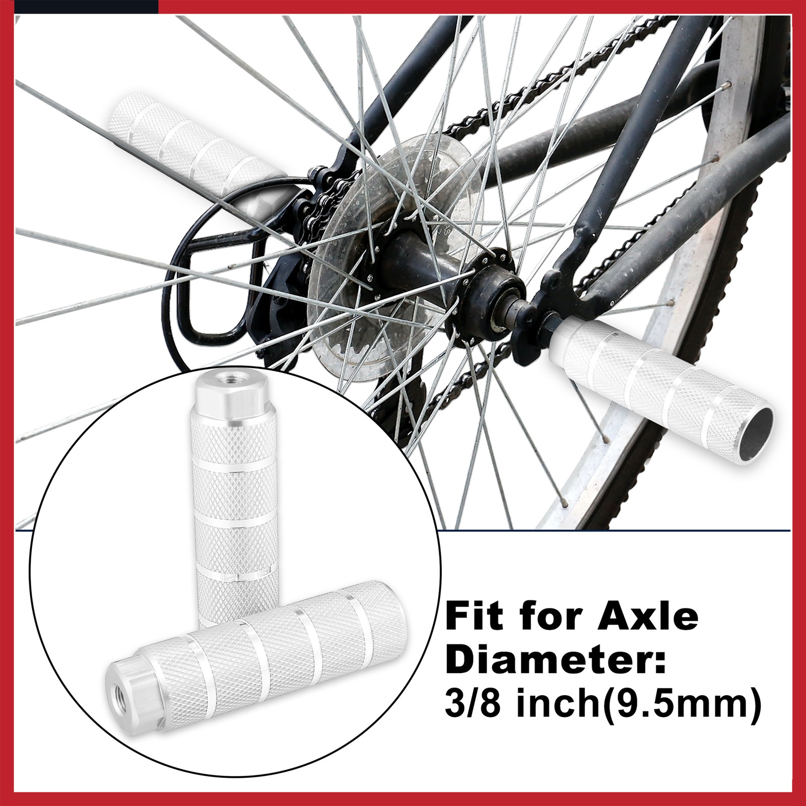 4Pcs Aluminum Alloy BMX MTB Bike Rear Foot Peg Silver Tone For 3/8 Inch Axle