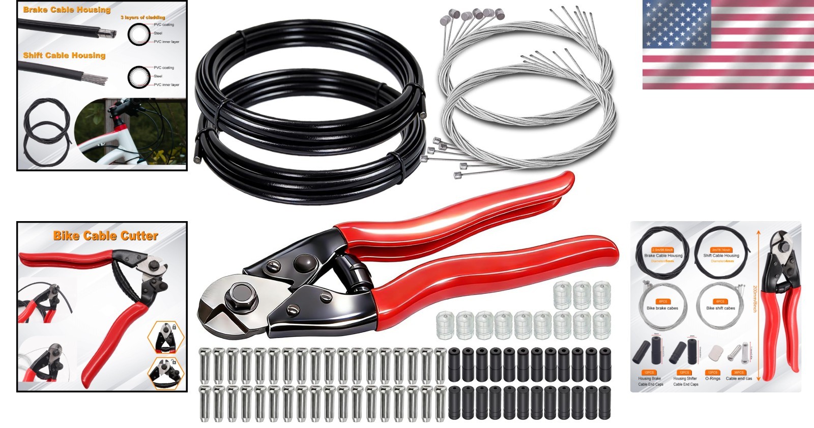 Complete Bike Cable Kit – Stainless Steel Cutter, Brake & Shift Cables Included